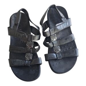 Vionic Sandals Women 8 Amber Black Adjustable Strappy Slingback Silver Hardware